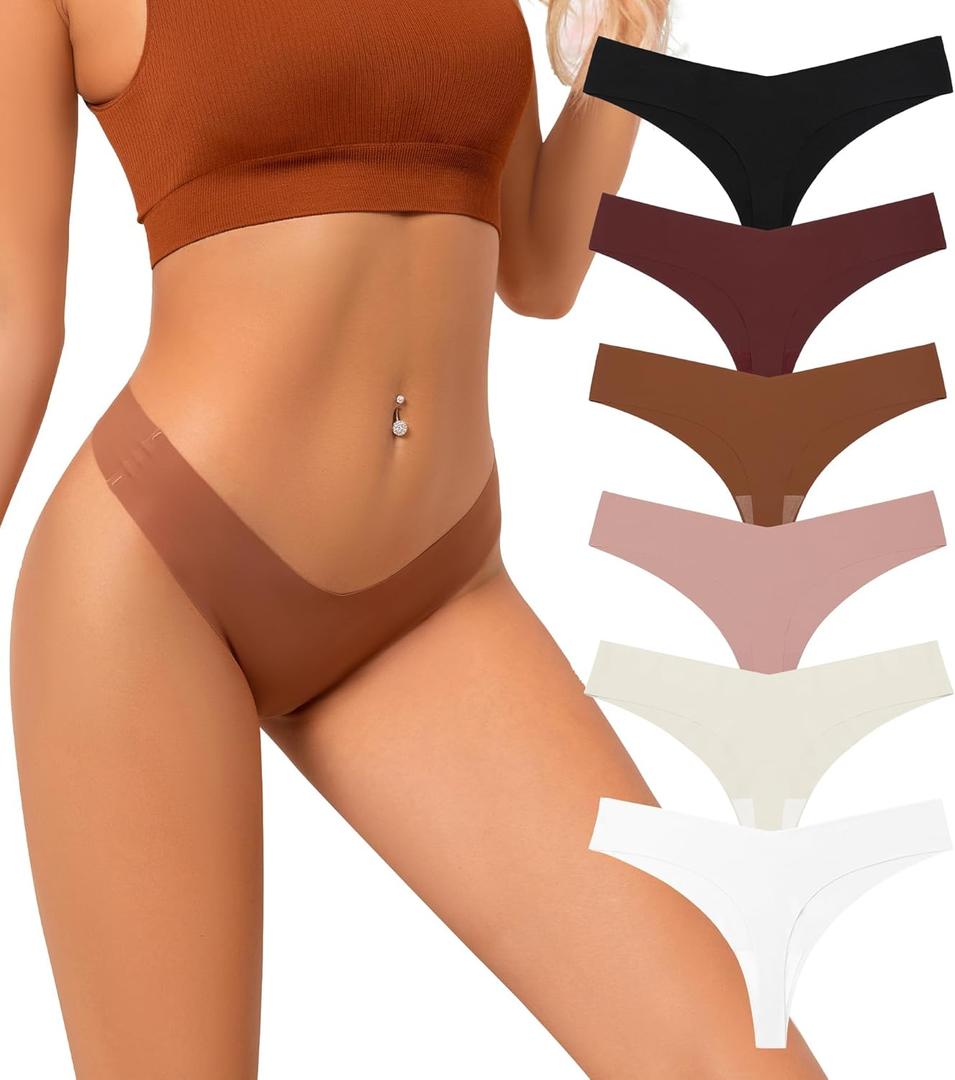 Seamless Thongs for Women V-Shaped No Show Panties Soft Comfortable Breathable Workout Underwear Multiple Pack (XL)