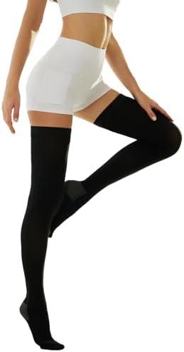 Medical Compression Thigh High Anti Embolism Stockings 15-20mmHg, for Edema, Varicose Veins, Swelling with Inspection Hole, Women & Men, L