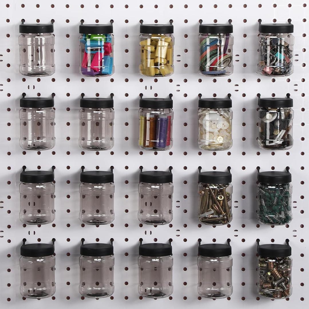 Unittype 20 Set Pegboard Organizer Accessories Peg Boards Jars with Lids Plastic Pegboards Bins Storage Containers Clear Peg Board Wall Organizer for Garage Sewing Office Home Supplies(White)