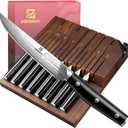 Steak Knives Set of 8 with Drawer Organizer Built-in Sharpener, 4.6 Inch Non Serrated Dinner Knife, Forged German Steel Damascus Pattern Straight Edge Meat Knife with Full Tang Handle, Black