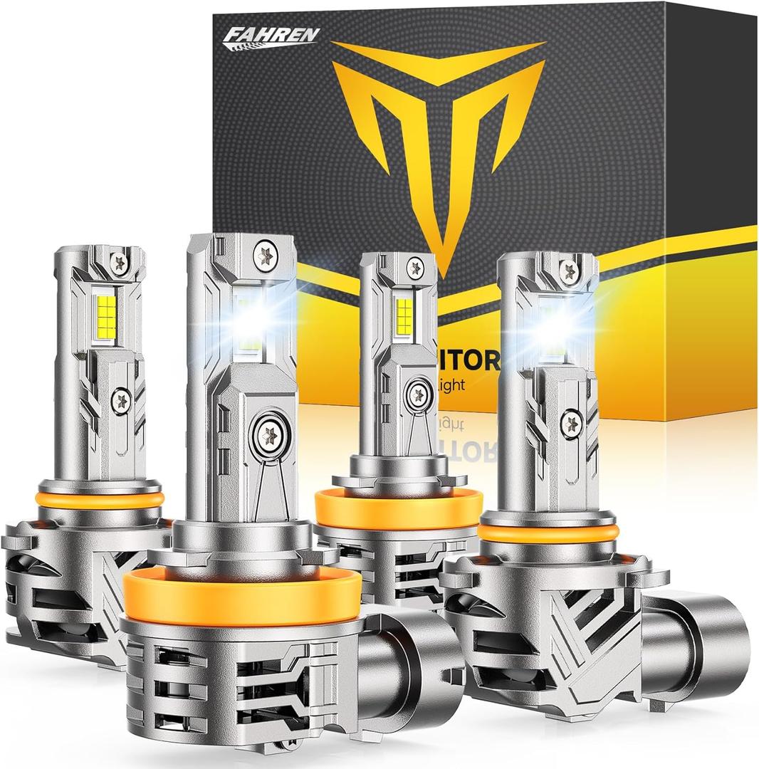FAHREN H11 9005 Light bulbs combo, 120000 12X Super Bright H9 H8 HB3 off-Road Use or Fog light Bulbs, 6500k White Non-Polarity Plug and Play, Pack of 4