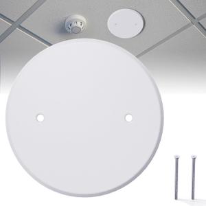 1 Pcs Ceiling Cover Plate, 5 inch Round Outlet Covers Plate For 3-1/2 inch Electrical Box, Metal Blank Cleanout Cover Plate for Smoke Detector, Wall Light Hole, Hole Spacing 2.8 inch-White