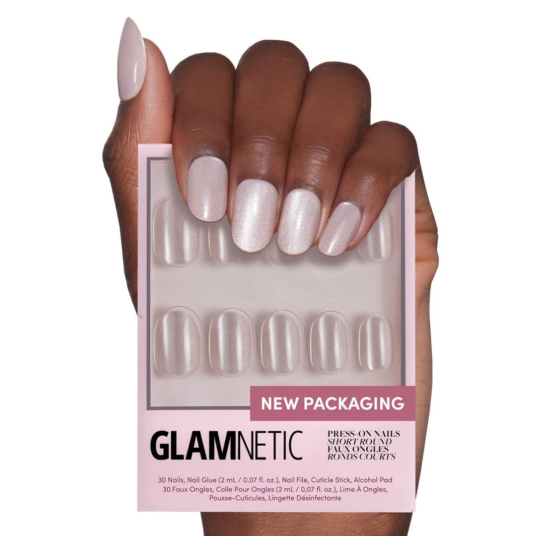 Glamnetic Press On Nails - Pure Intentions | Glossy, Semi-Transparent, Short Round Nails, Salon Quality | 12 Sizes - 30 Nail Kit with Glue