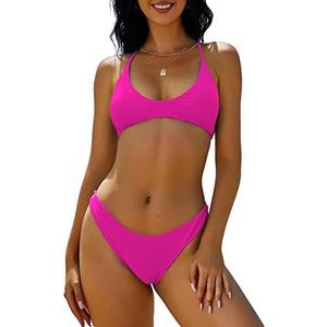 ZAFUL Women's Tie Back Padded High Cut Bralette Bikini Set Two Piece Swimsuit M