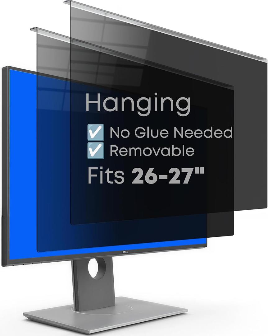 2-Pack 27 Inch Hanging Privacy Screen Protector for Monitor (Fits 26-27 Inch Frameless), 30+ Full Privacy & 95% Light Blocking, Instant Setup, 87% Blue Light & 97% UV Block, Office Data Security & Eye Protection