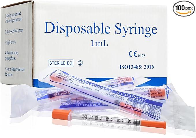 U-100 1ml 31 Gauge 5/16" Syringe, Individually Packed 100 PACK