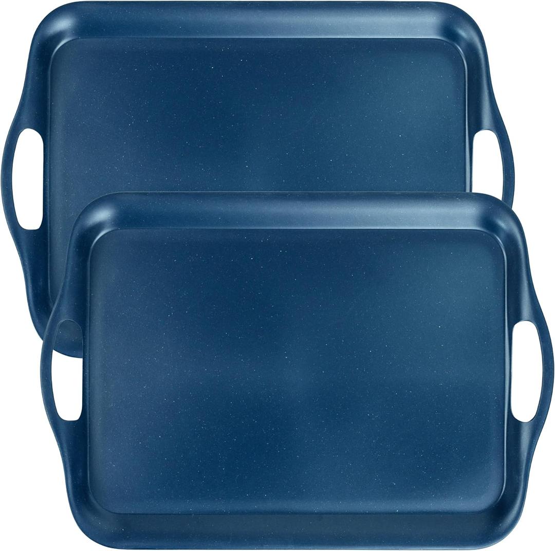 KINGEN 2-Pack Navy Blue Bamboo Fiber Serving Trays - 1813-inch Extra Large w/Handles Tray, Platters for 4th of July, Christmas, BBQ, Picnic, Outdoor Dining - Durable, Lightweight (Classic Blue)