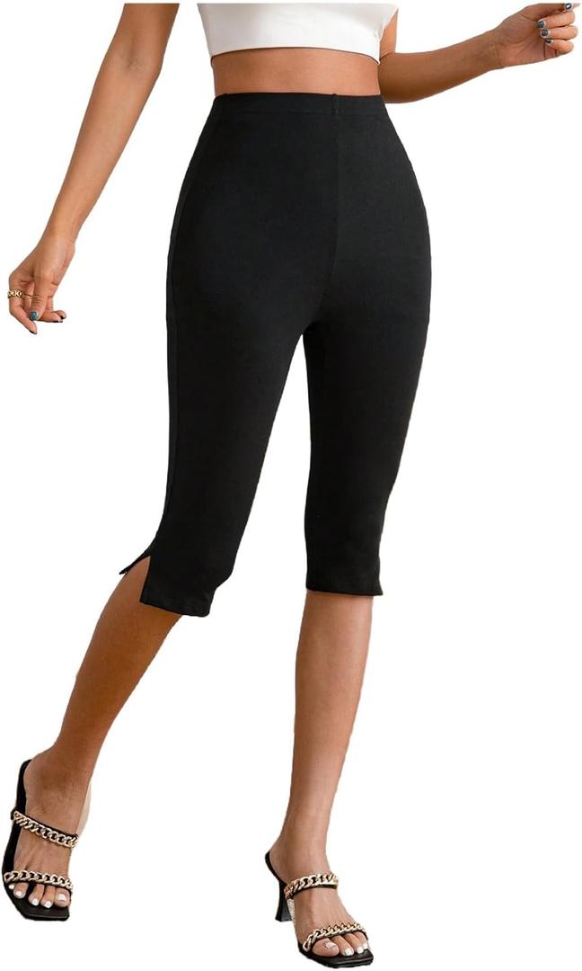 MakeMeChic Women's Capri Pants High Waist Leggings Soft Stretch Business Casual Yoga Dress Pants Black Medium