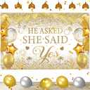 Gold Engagement Party Decorations White Gold Engagement Banner Backdrop He Asked She Said Yes Banner Decorations Wedding Just Engaged Backdrop for Wedding Happy Engagd Party Favors