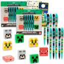 Minecraft Mechanical Pencils and Erasers Party Favors Bulk, 20 Pencils and 8 Erasers for Goodie Bags, Loot Bags, Classroom Prizes Plus More | Minecraft Party Supplies Kids, Boys, Girls