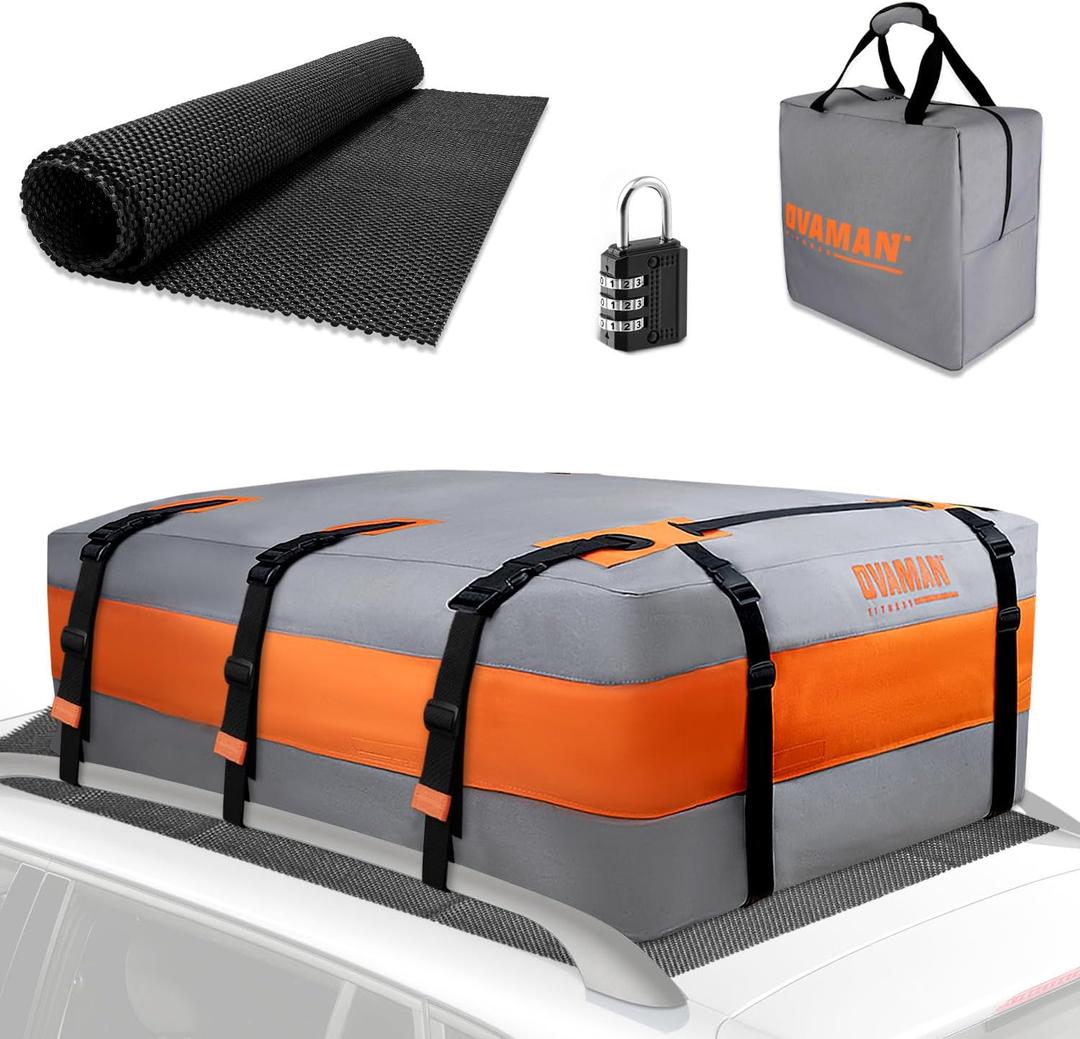 Car Rooftop Cargo Carrier Bag  20 Cubic Feet Waterproof Heavy Duty 900D Roof Bag for All Vehicles SUV with/Without Roof Rack, Car Storage Bag with Anti-Slip Mat, 6 Hooks & Luggage Lock