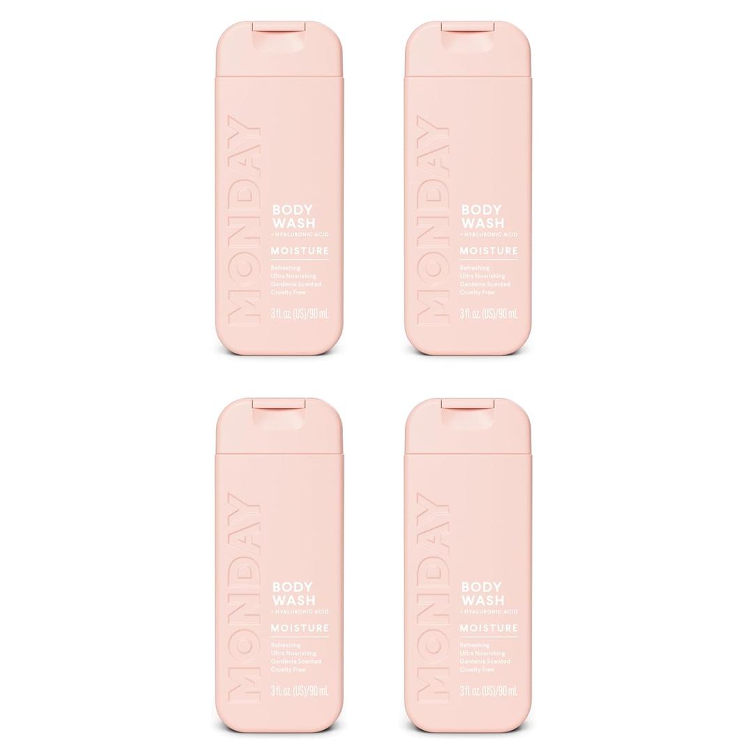 MONDAY Body Wash Moisture Travel Pack -90ML (4 Pack) - Nourishing Ingredients, Shea Butter, Coconut Oil and Grapefruit Extract, Hyrdrate and Replenish Skin (3 Fl Oz (Pack of 4))
