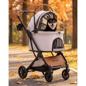 Pet Stroller with Detachable Carrier for Small & Medium Dogs & Cats, Smooth Comfort Ride with Shock-Absorbing Suspension, Foldable Dog Stroller, Compact Storage (Cloud Gray)