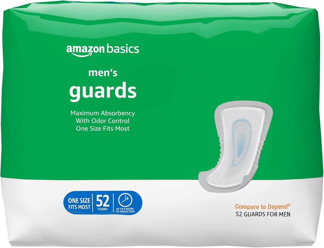 Amazon Basics Men's Incontinence Guards, Maximum Absorbency, 52 Count, (1 Pack of 52)