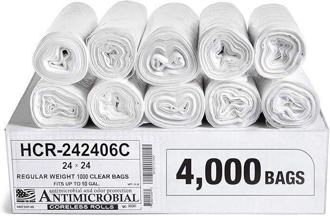 Aluf Plastics High Density Trash Bags, 10 Gallon, 1000 Count, 6 Micron (eq), 24" x 24", Clear, for Bathroom, Office, Industrial, Commercial, Janitorial, Municipal, Recycling, Clear