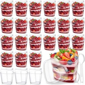 Sliner 24 Pack 5 oz Heart Shaped Dessert Cups with Lids and Spoons Plastic Dessert Container Heart Shaped Bowls Disposable Parfait Pudding Shooter for Mother's Day Wedding Party Supplies (Clear)