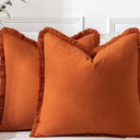 MIULEE Throw Pillow Covers Fall Boho Farmhouse 22x22 Set of 2 Decorative Rust Couch with Fringe Chic Cotton Pillowcases Home Decor Accents for Cushion Soft Bed Living Room