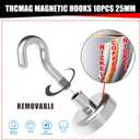 Strong Neodymium Magnetic Hooks, Rare Earth Magnetic Hooks Heavy Duty, Hooks for Hanging, Key Holder, Tool Box, Refrigerator, Pack of 10