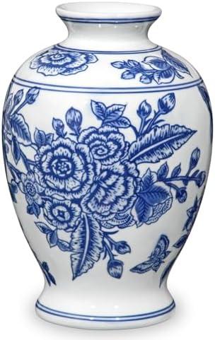 Blue and White Vase, Ceramic Vase for Home Decor 9.4" Chinoiserie Vases for Flowers Blue and White Porcelain Flower Vases for Living Room, Bathroom, Dinner Table Centerpieces