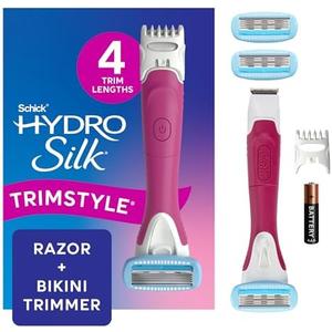 Schick Hydro Silk TrimStyle Razor with Bikini Trimmer for Women | 2-in-1 Bikini Razor for Women and Womens Trimmer for Pubic Hair, Includes 1 Waterproof Handle, 3 Refills & 1 AAA Battery Missing Pieces