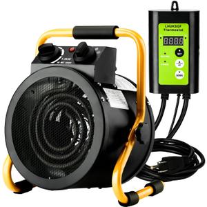 Greenhouse Heater with Digital Thermostat, Grow Tent Heaters, Overheat Protection, Fast Heating for Green House, Flower Room, Yellow-Black