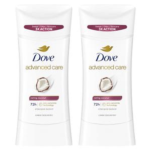 Dove Advanced Care Antiperspirant Caring Coconut, 2 Count Deodorant Stick for Women, for 48 Hour Protection And Soft And Comfortable Underarms, 2.6 oz