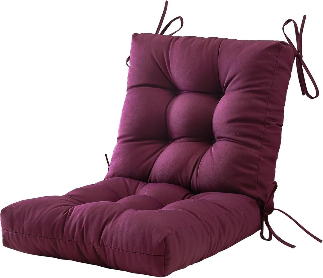 BLISSWALK Outdoor Chair Cushions,40"x20"x4",Low BackTufted Thick Outdoor Wicker Lawn Seat Cushion with Ties for Patio Furniture,Purple