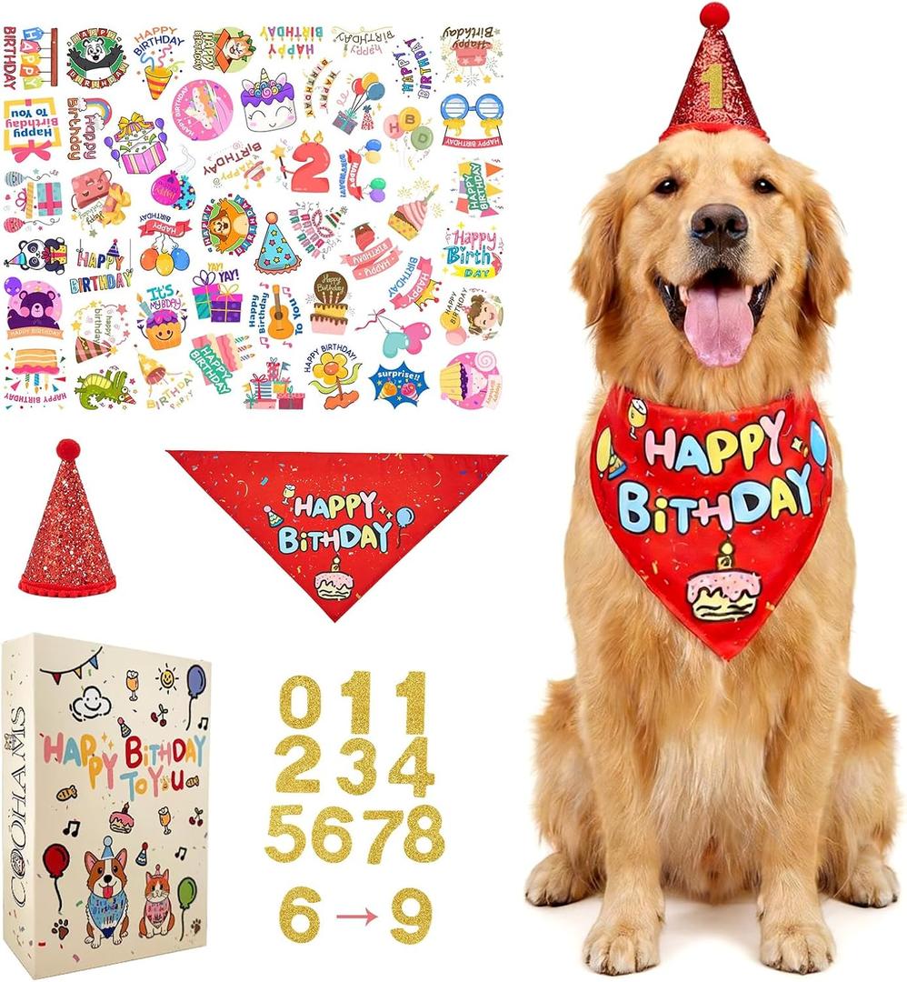 Dog Birthday Party Decorations Set for Boys and Girls | Available for Small & Medium & Large Breeds (Red, Large)