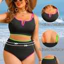 Yonique Women Plus Size High Waisted Bikini - Ribbed Two Piece Swimsuit Tummy Control Bathing Suit V-Wired 2025 Swimwear Colorful Black 18W
