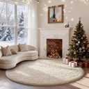 Ophanie Round Rugs 5Ft Ivory Circle Area Rug, Nursery Room Decor, Christmas Aesthetic Bedroom Home Circular Carpet 5 Foot, Fluffy Fuzzy Shag Plush Cream Living Room Rugs for Kids Boys Girls Teen Baby