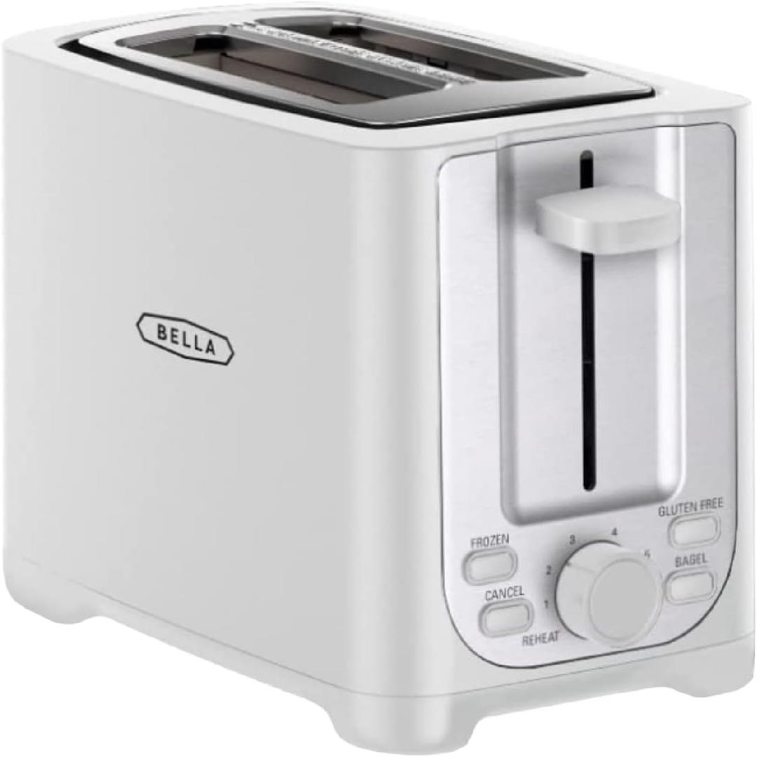 Bella 2 Slice Toaster with Auto Shut Off Extra Wide Slots & Removable Crumb Tray and Cancel, Defrost & Reheat Function Toast Bread, Bagel & Waffle, White