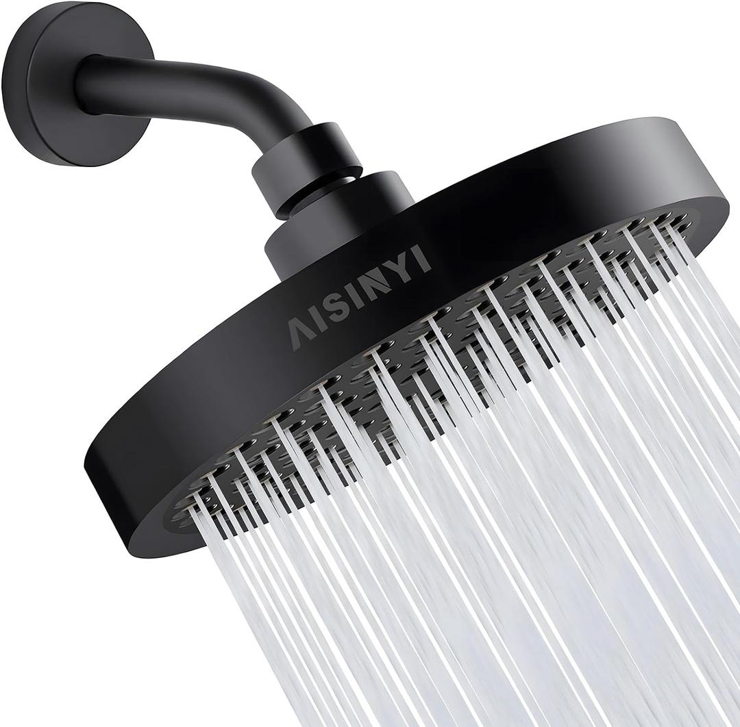 High Pressure Rainfall Shower Head, 6 Inches Luxury Modern Showerhead with Perfect Adjustable Replacement, Removable Restrictor, Easy Installation for Your Bathroom Shower Heads (Matte Black) (6 Inch Round (1 PCS))