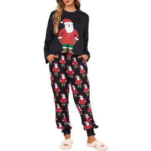 BLANCHES Christmas Pajamas for Women Set, Long Sleeve Holiday Pjs Sleepwear Lounge Soft Xmas Jogger Pajama with Pockets (Black-1) Large