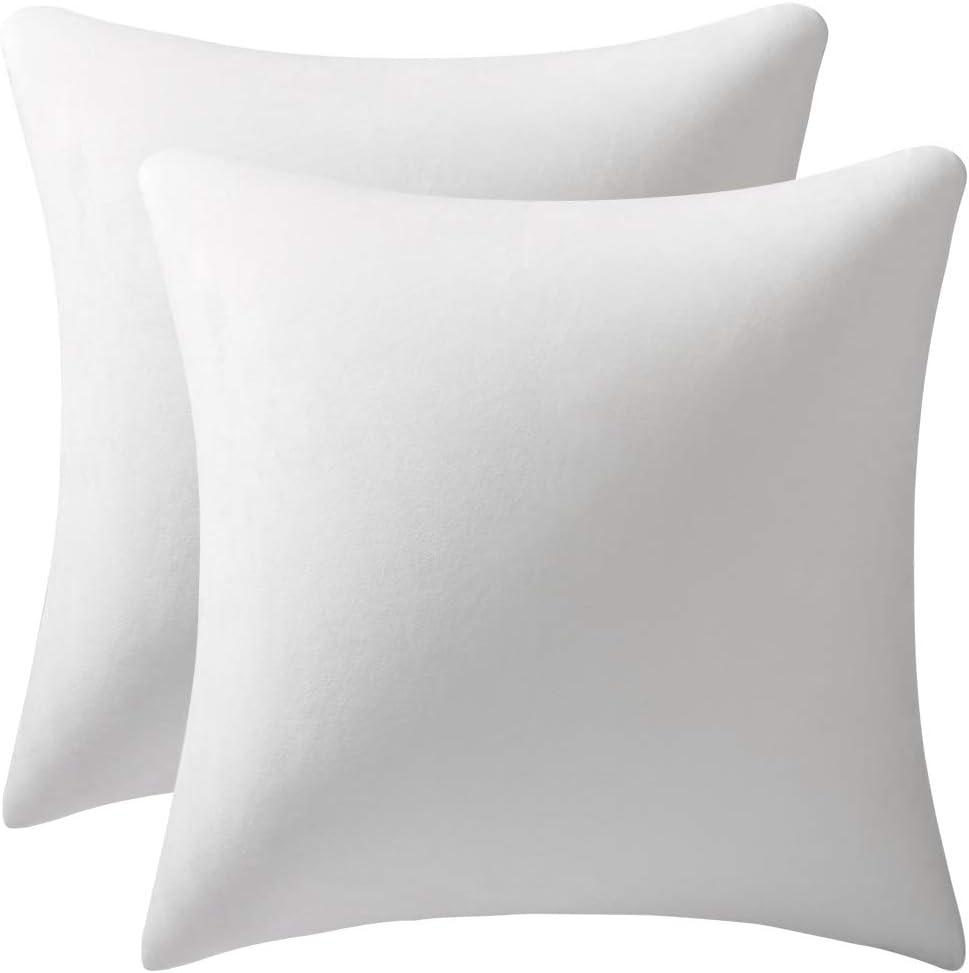 DEZENE Decorative Pillow Cases 20x20 White: 2 Pack Cozy Soft Velvet Square Throw Pillow Covers for Farmhouse Home Decor