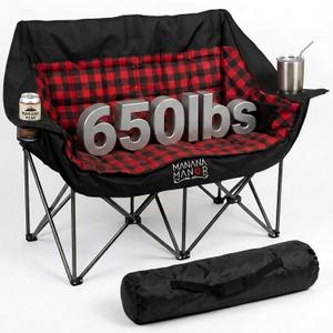 2 Person Camping Chair - Double Folding Chair for Adults - Supports 650 Pounds - Extra Padded Double Seat Camping Chair - Portable 2 Person Camping Couch for Patio and Beach, 54.3 inches x 19.7 inches x 35.4 inches