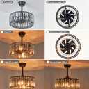 18.2" Modern Crystal Ceiling Fan with Light Black Crystal Fandelier Light Caged Ceiling Fan Light with Remote Reversible Industrial Chandelier Fan for Bedroom Living Room Dining Room Entry foyer, Black Crystal 18.2 IN