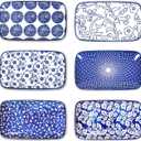 Selamica Rectangular Salad Plates, 7.1 Inch Dessert Plates Ceramic, Small Plates for Appetizer, Snack, Sushi, Fruit, Set of 6, Vintage Blue