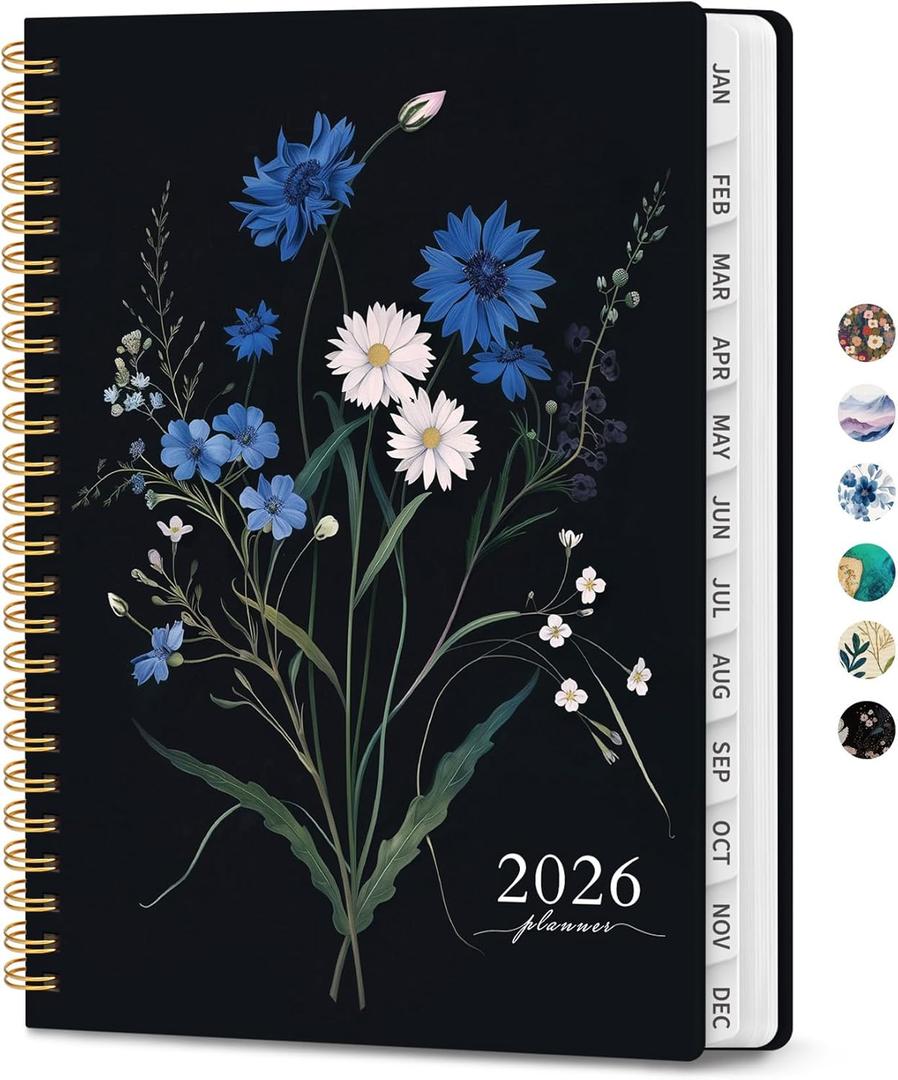 2026 Planner, Weekly and Monthly Planner for Women, January 2026 - December 2026, Hardcover 2026 Calendar Planner Book with Tabs, Inner Pocket, Spiral Bound, Perfect for Office Home School Supplies - A4 (8.5" x 11"), Floral Whispers
