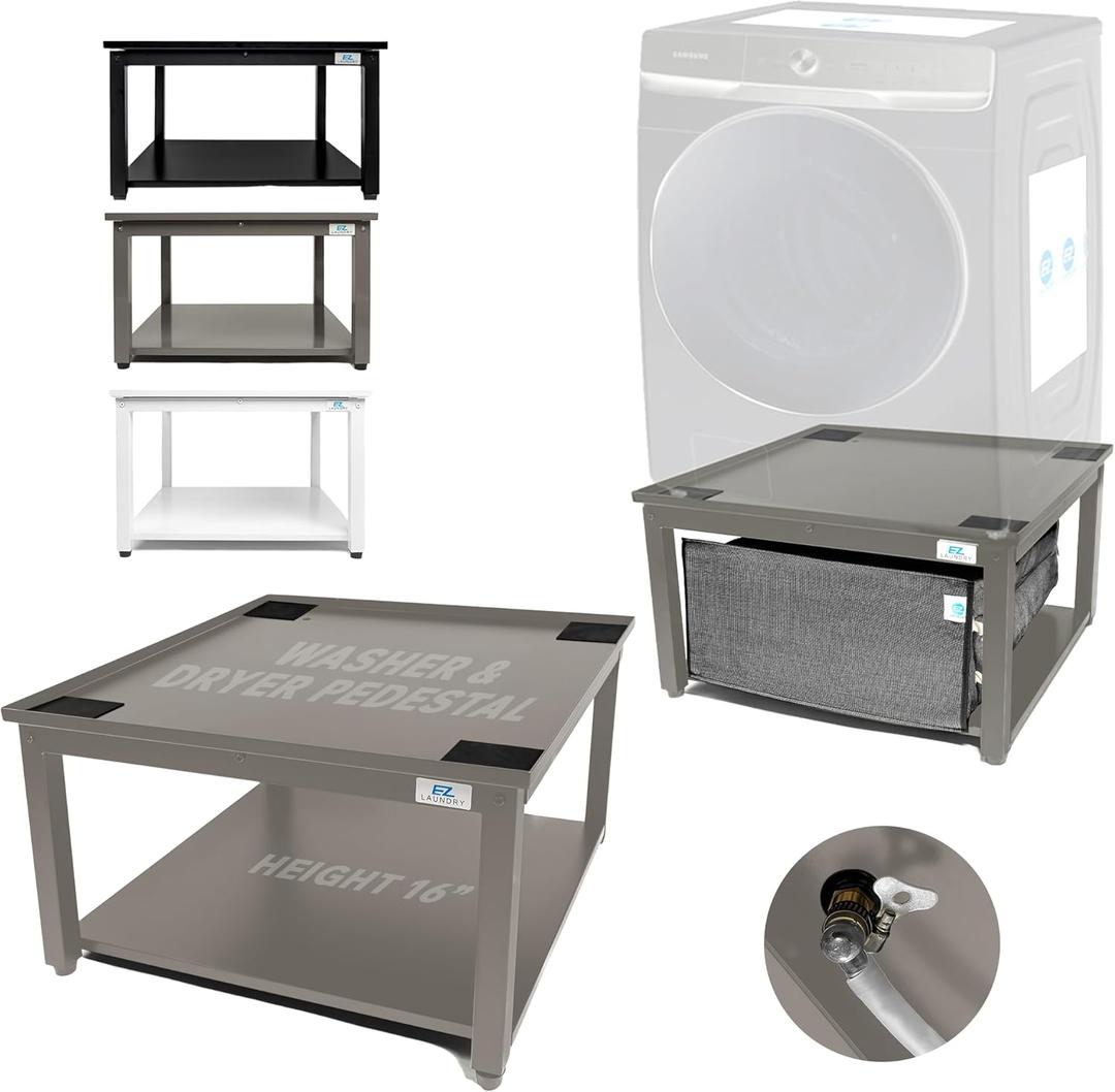 Pedestal for Washer and Dryer - 16" Grey Platform with Drain Pan and Hose - Fits 29" LG/Samsung Models - Adjustable Feet Holds 800 lbs - Easy Setup - Ideal Stand/Riser Solution (Gray)