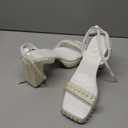 Goolita Womens Open Toe Pearl Platform Heels For Women Chunky Buckle Ankle Strap Wedding Heeled Sandals Dress Evening Bride Bridal Shoes 41