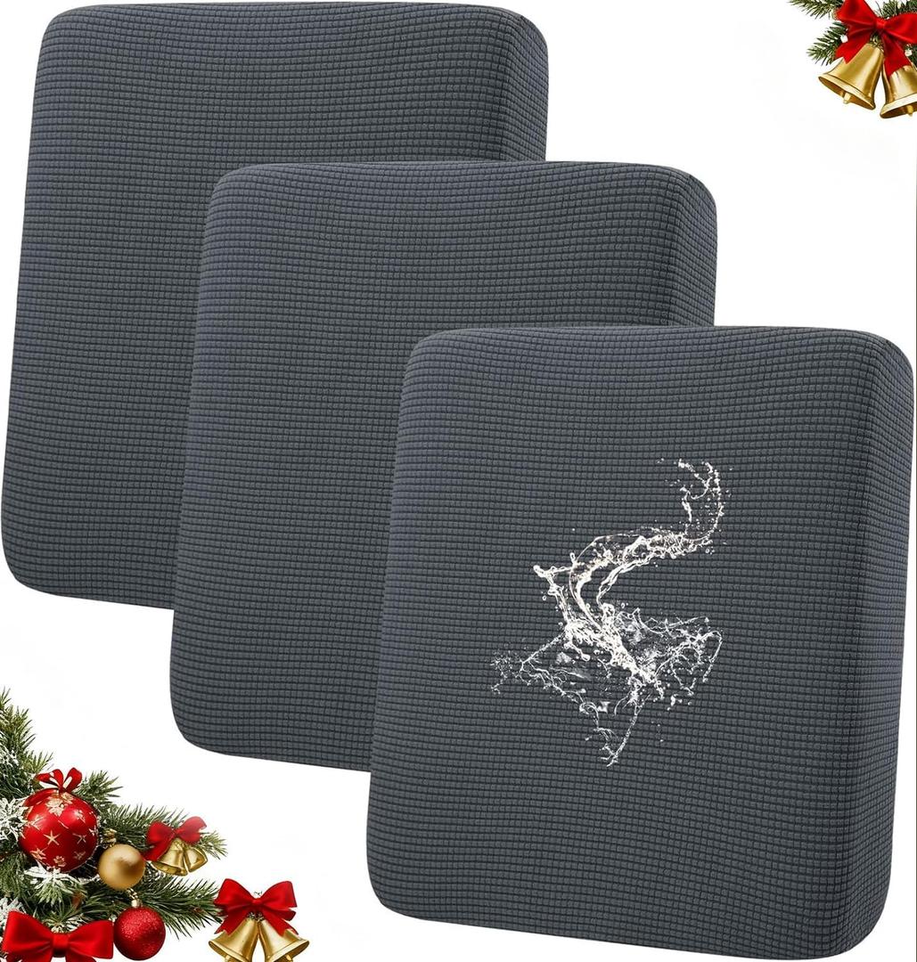 hyha Waterproof Couch Cushion Covers for Pets, Non Slip Sofa Seat Cover for Dogs Washable, Soft Thick Stretch Jacquard Fabric, Sofa Slipcovers with Elastic Bottom (3 Pieces, Grey)