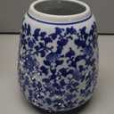 Hollyone Blue and White Porcelain Vase Chinoiserie Floral Vase Large Vintage Tall Blue Ceramic Vase for Home Mantle Shelf Living Room Table Centerpieces Decor, 7 Inch