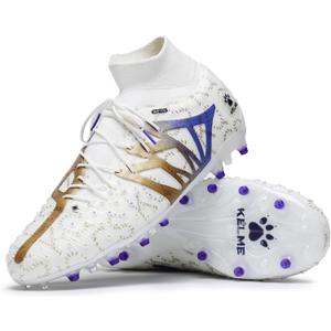 KELME Flash Laceless Soccer Cleats Men High-Tops Lightweight Soccer Shoes Outdoor Unisex Adult Youth Artificial Multi Ground (6.5, White Gold)