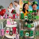 2 x 6 Pcs Valentines Day and Reversible St Patricks Day Wood Signs, Double Side Printed Free Standing Blocks, Heart Shamrocks Table Centerpiece Decor, Love Luck Farmhouse Sign for Tiered Tray Mantle