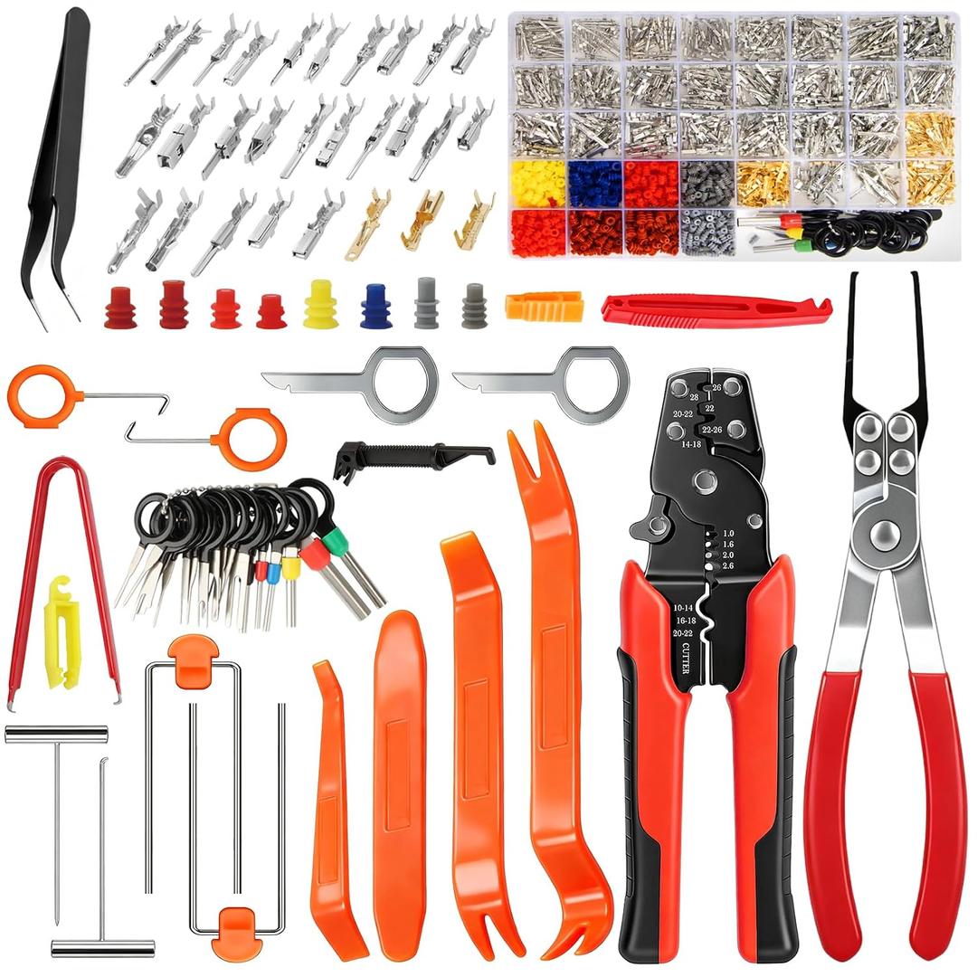 1398Pcs Automotive Electrical Connectors Kit, 28 Types Electrical Terminal Pins Kit with Crimp Tool, Relay Fuse Remover & Car Disassembly Tool, Male/Female Wire Terminals for Professional Auto Repair
