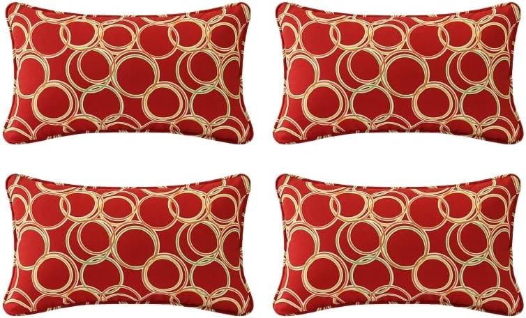 Outdoor Decorative Pillows Pack of 4, 20" x 12" Outdoor Pillow Set for Couch Bed Throw Patio Sofa, Circle Red