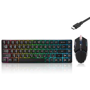 Guiheng Wired 60% Gaming Keyboard and Mouse Combo, Ultra-Compact 61 Keys RGB Backlit Mini Keyboard, Lightweight 3200 DPI Optical Mouse, Gaming Set for Windows, PC, MAC, PS5, Xbox Gamer (Black)