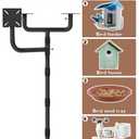 Garbuildman Upgraded Smart Bird Feeder Pole for 3 Birdhouses with Reinforced 5-Prong Base, Adjustable Birdhouse Pole for Outdoors, 3-in-1 Bird Feeder Stand Mounting Kit for Wild Birds Watching, Black