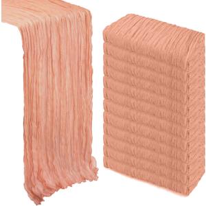 12 Pack Coral Cheesecloth Table Runner 10Ft Spring Gauze Cheese Cloth Table Runner 35x120 Inch Boho Sheer Rustic Fabric for Holiday Party Decor Baby Shower Wedding Decorations