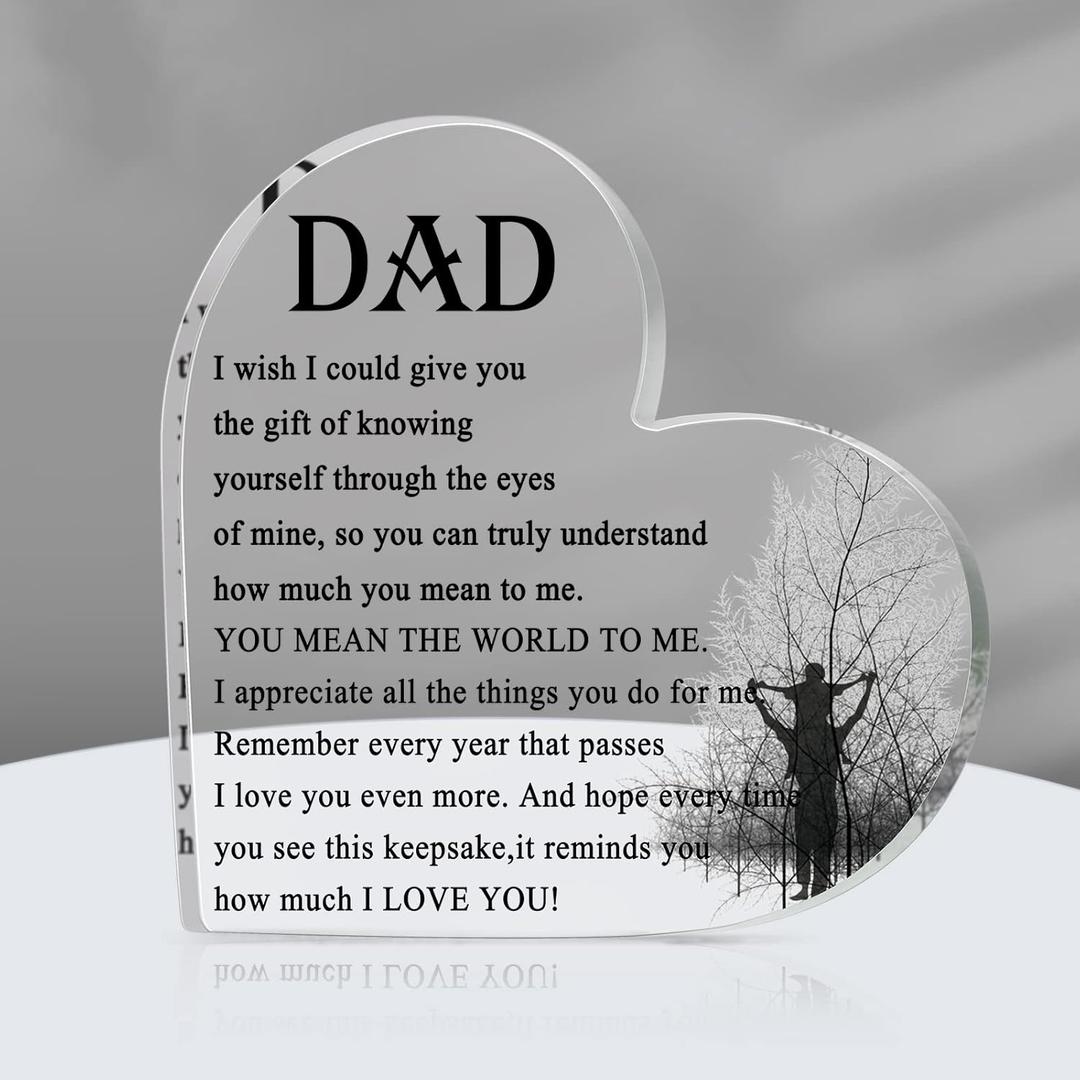 Maitys Dad Gifts from Daughter Son Kids Acrylic Heart Sign Birthday Gifts for Dad from Daughter Engraved Heart Acrylic Keepsake Paperweight for Daddy Papa